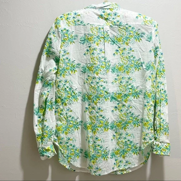 ROBERTA ROLLER RABBIT Women’s White Green Elephant Print Button Up Top - Picture 2 of 9